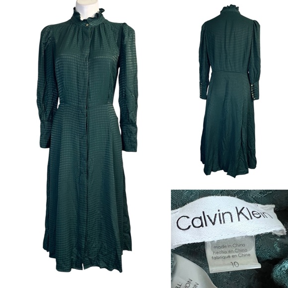 Calvin Klein Dresses & Skirts - Calvin Klein dress sz 10 textured houndstooth midi long sleeve A-line - no belt